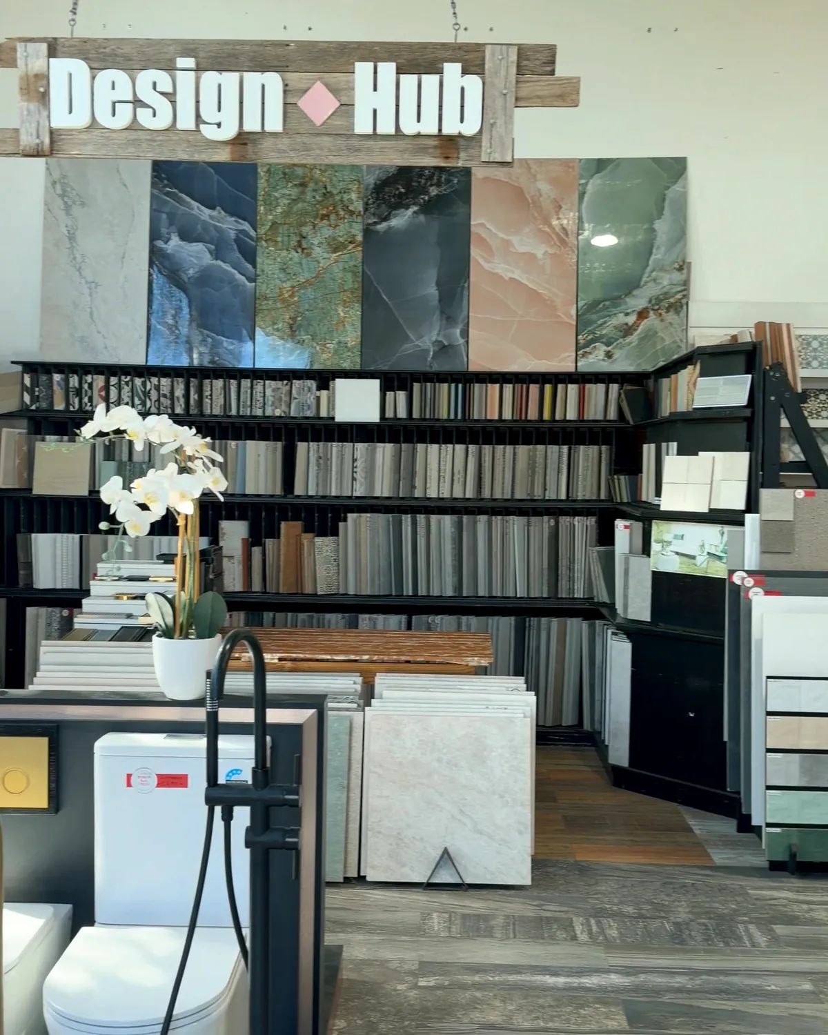 Toilets, tapware and large-format tiles in the Design Hub